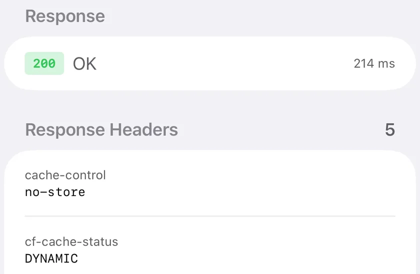 The HTTP Analyzer in PingKit for iPhone showing a 200 OK response in 214 milliseconds, with the response headers the server returned.