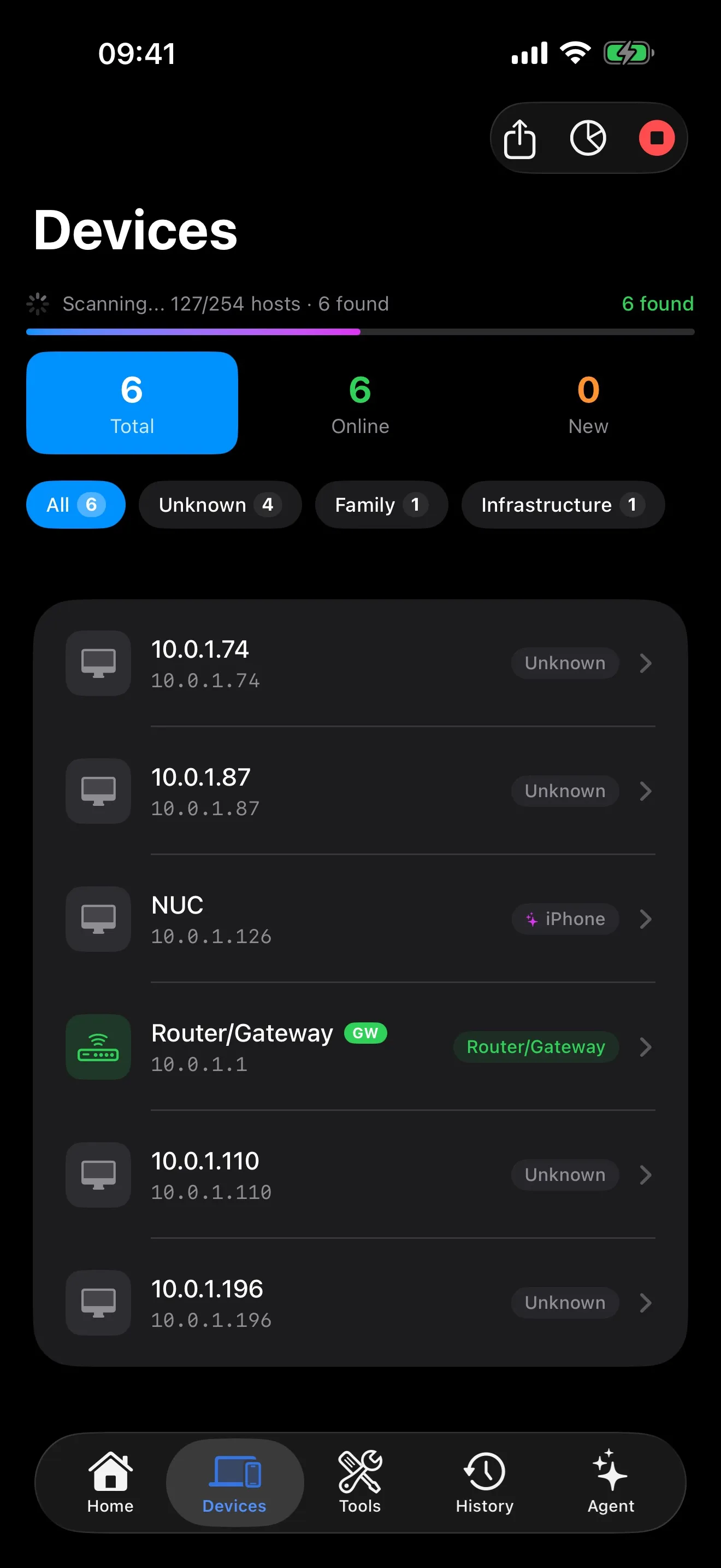 PingKit network devices view showing connected devices on your local network