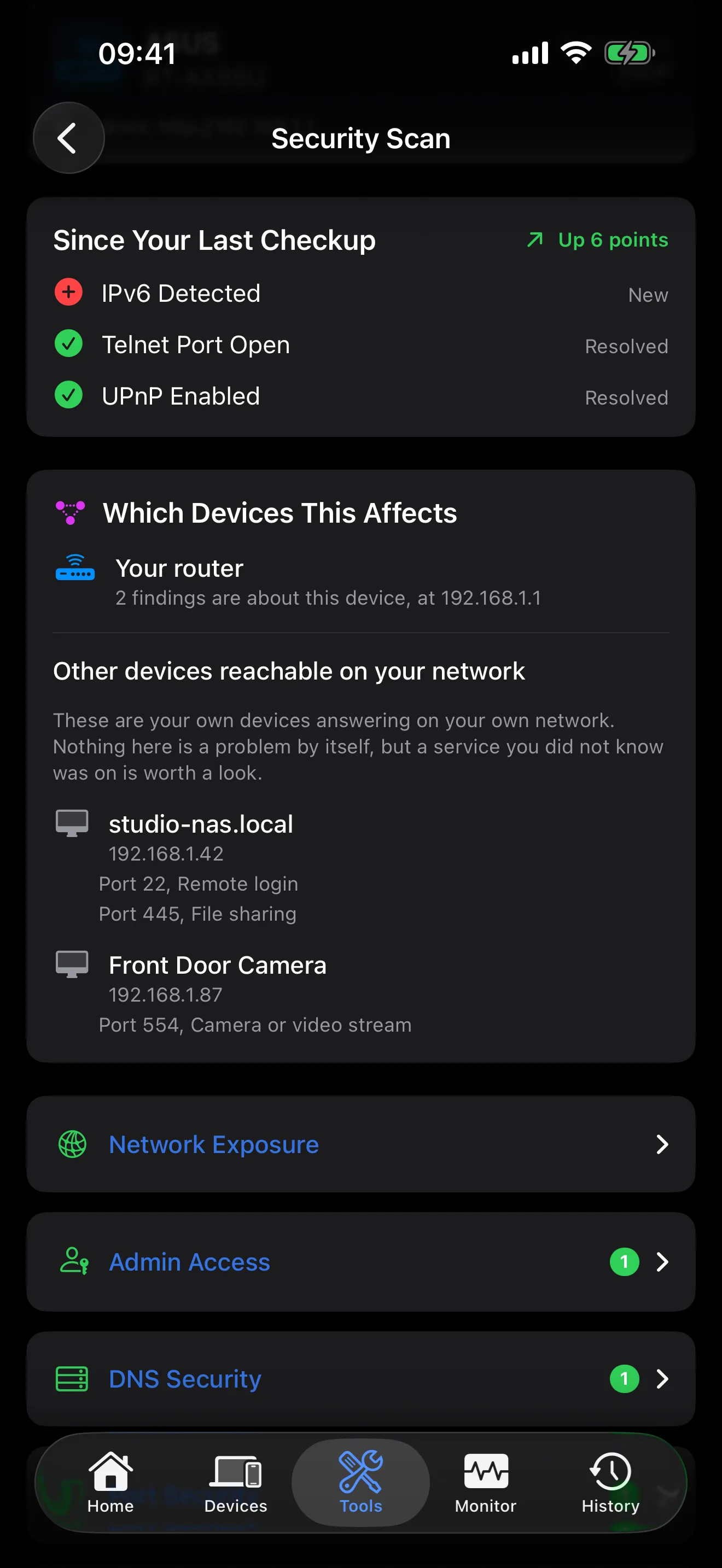 PingKit showing what changed on your network since your last security checkup